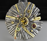 Кольцо из серебра 925 пробы с цитрином, гранатом, перидотом и разноцветными сапфирами.
